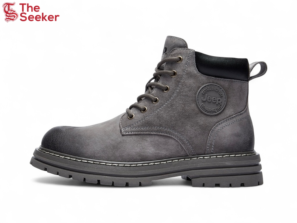 Jeep Outdoor Leather Work Boots Dark Grey
