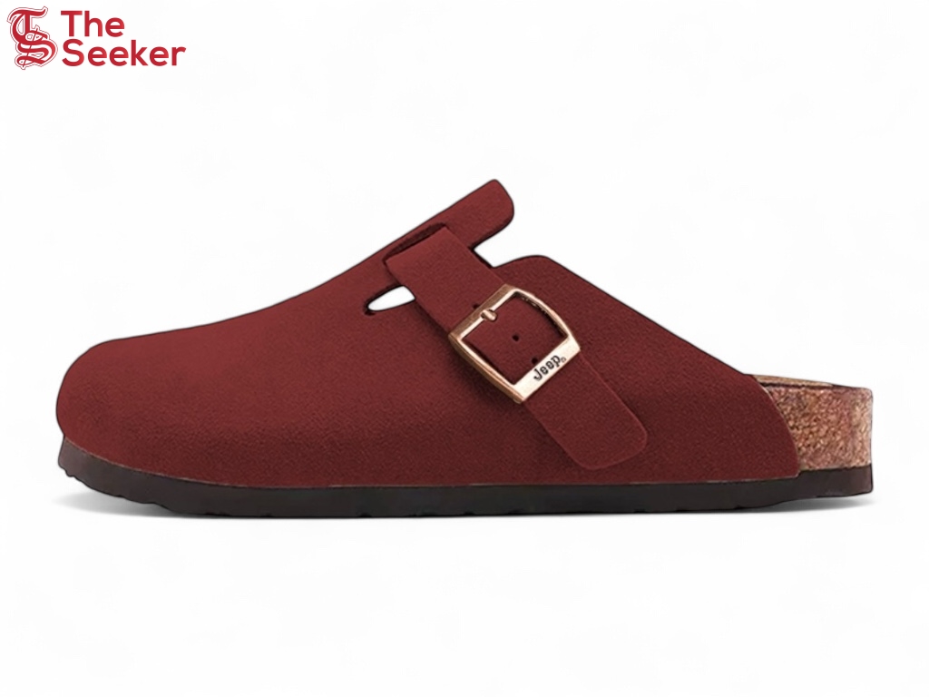 Jeep Unisex Cork Sole Slip-On Clogs Burgundy