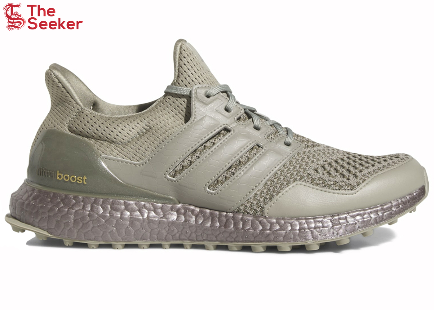 adidas Ultra Boost Spikeless Golf Silver Pebble Olive Strata