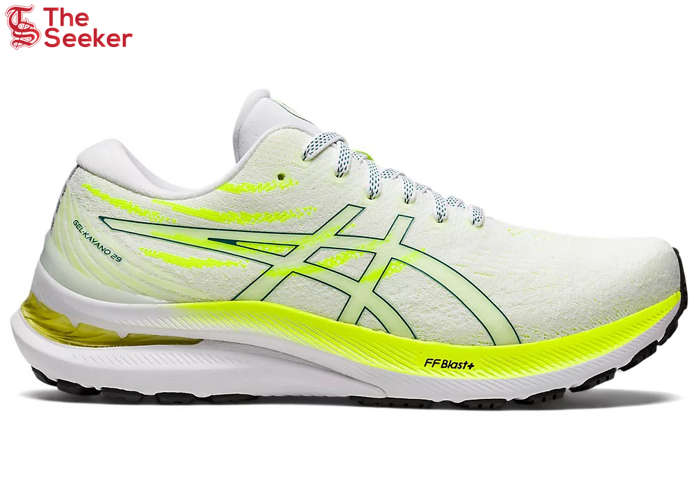 ASICS Gel-Kayano 29 White Velvet Pine Safety Yellow (Women's)