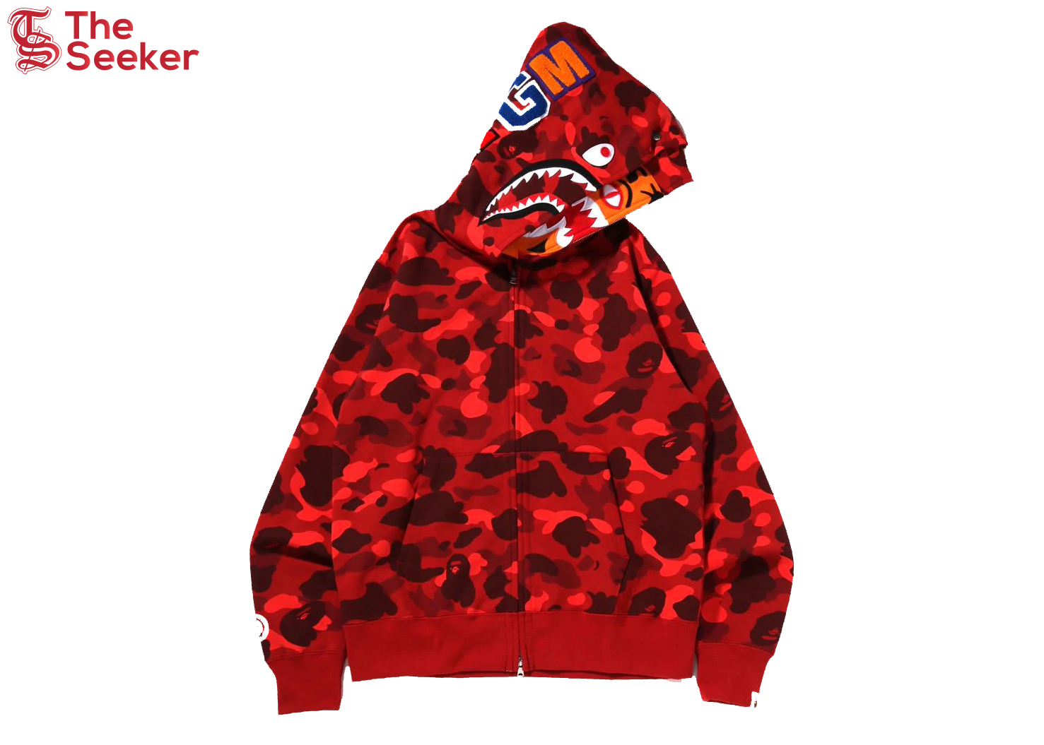 BAPE Color Camo Tiger Shark Wide Full Zip Double Hoodie (SS22) Red
