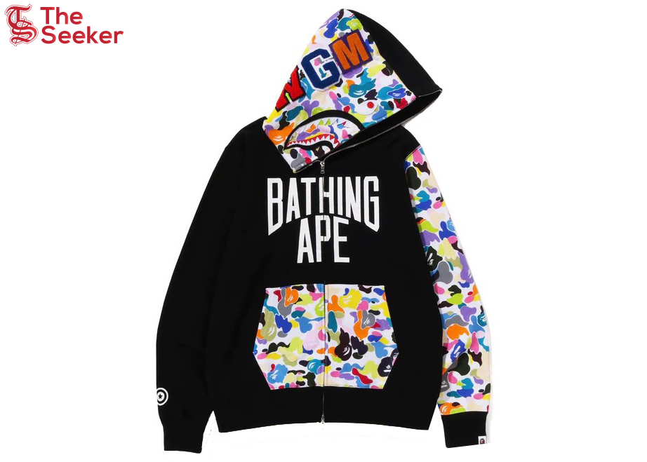 BAPE Multi Camo NYC Logo Shark Full Zip Hoodie Black