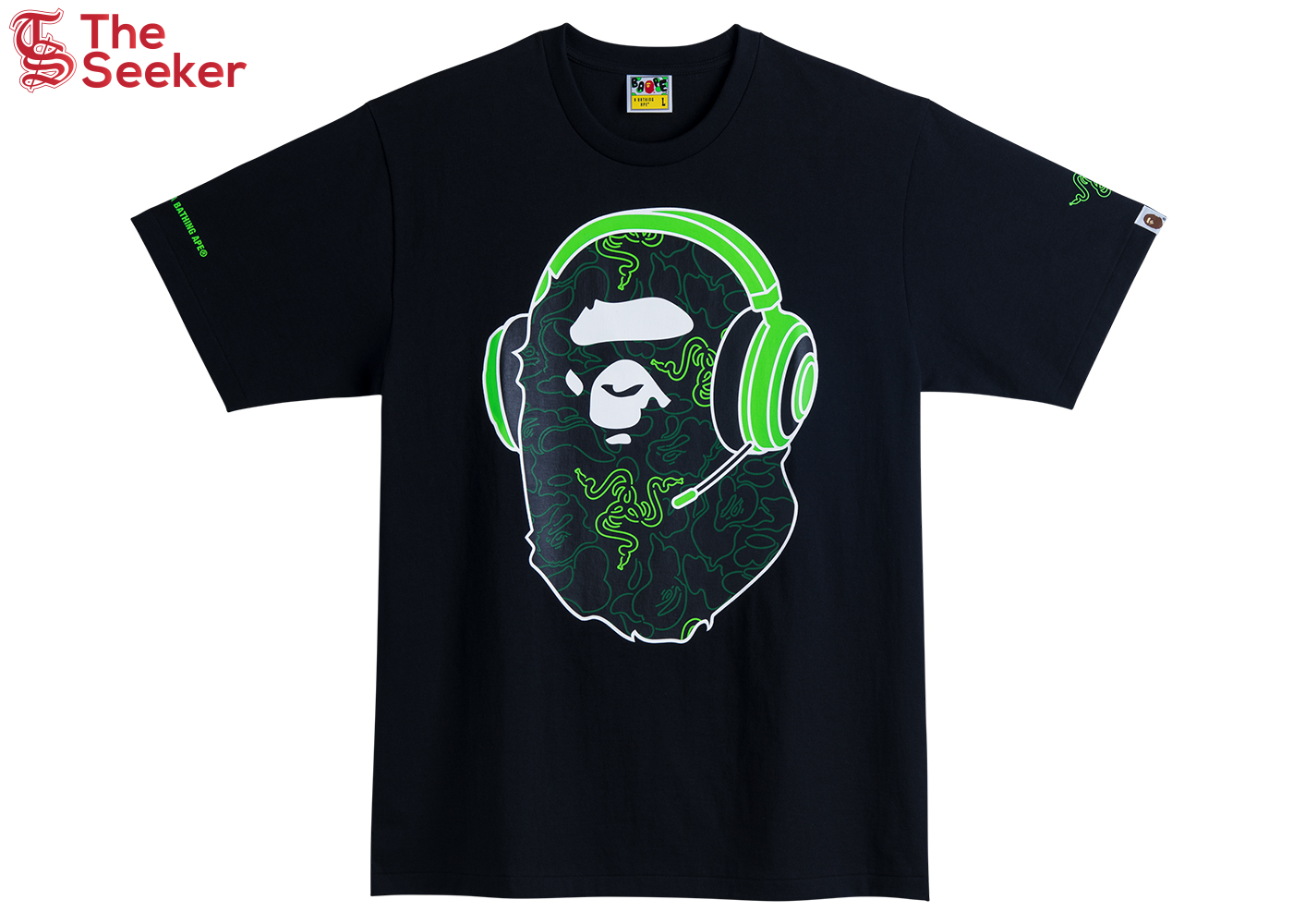 BAPE x Razer NEon Camo Ape Head Tee Black Green