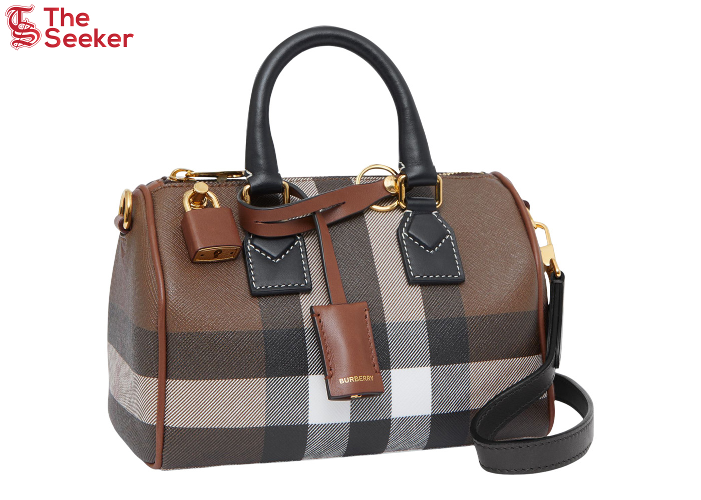 Burberry Check and Leather Bowling Bag Mini Dark Birch Brown