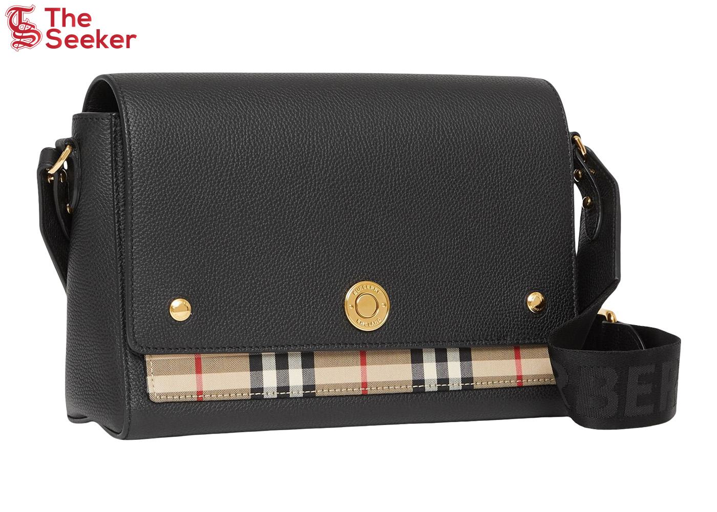 Burberry Leather and Vintage Check Note Crossbody Bag Black