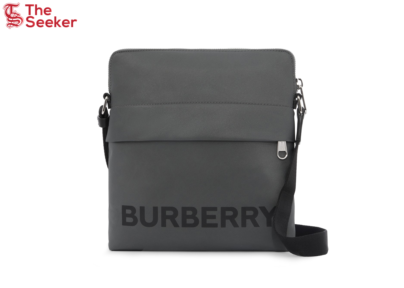 Burberry Logo Print Nylon Crossbody Bag Charcoal Gray