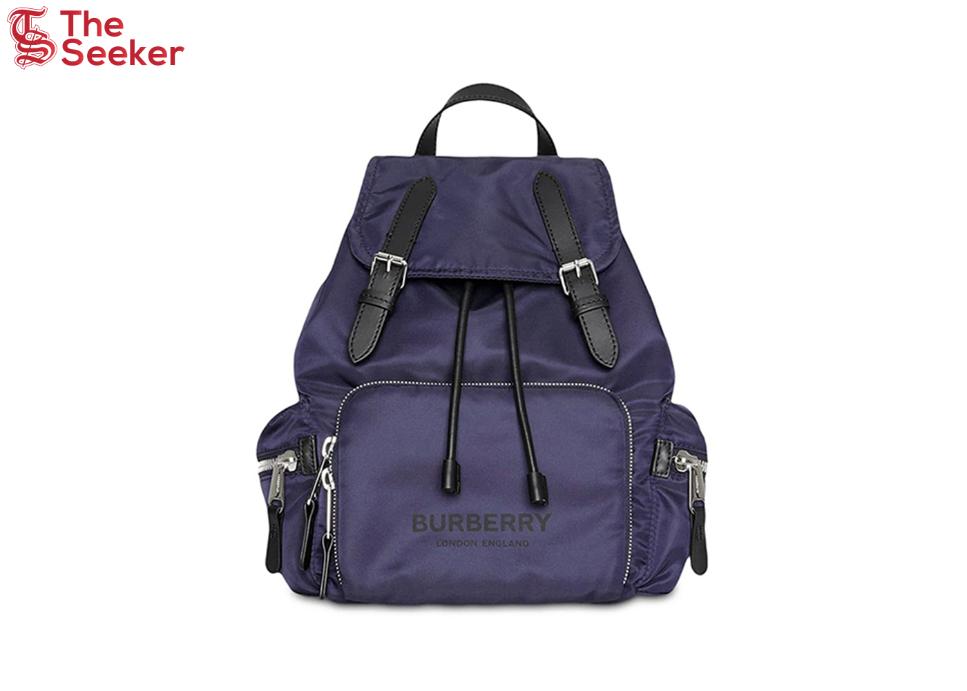 Burberry Logo Print Nylon Double Buckle Backpack Navy