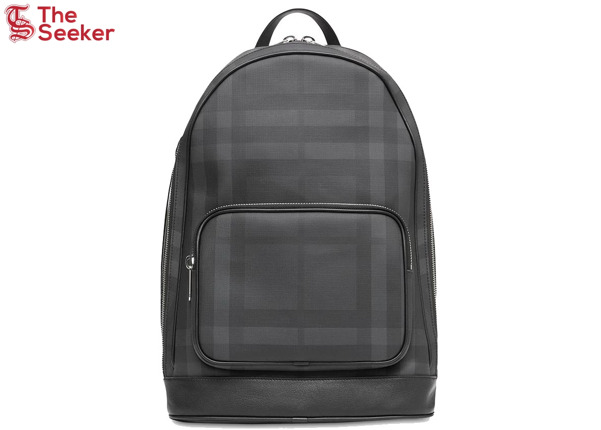 Burberry London Check and Leather Backpack Dark Charcoal