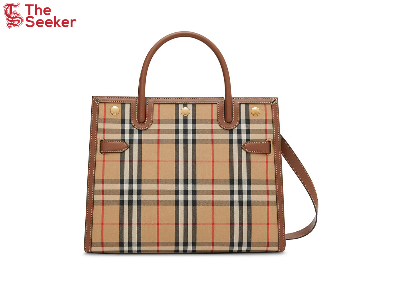 Burberry Small Vintage Check Two Handle Title Bag Archive Beige Brown