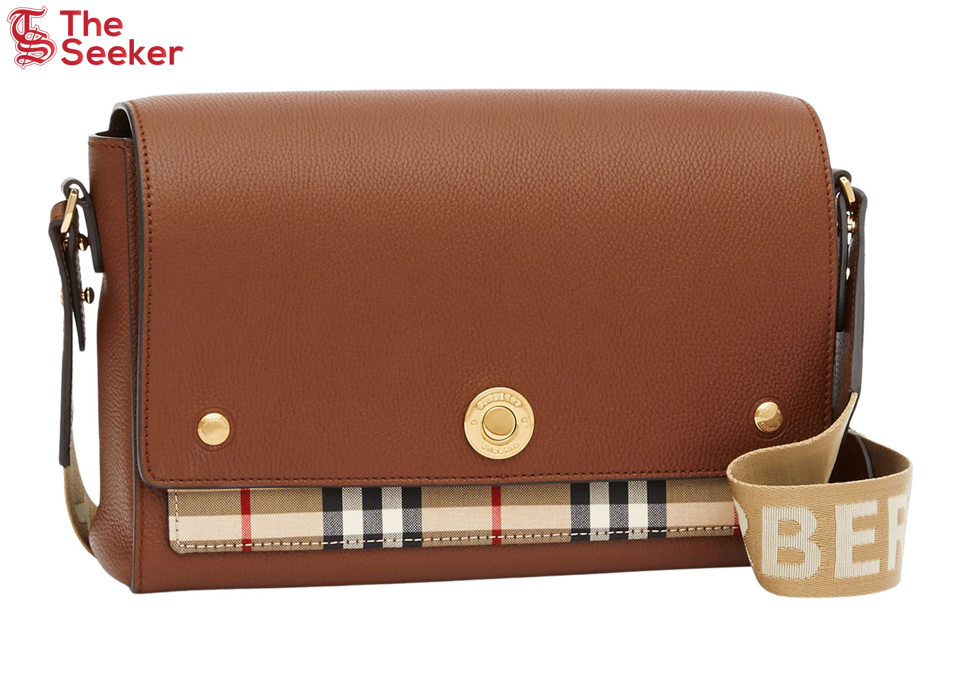 Burberry Vintage Check and Leather Note Crossbody Bag Tan