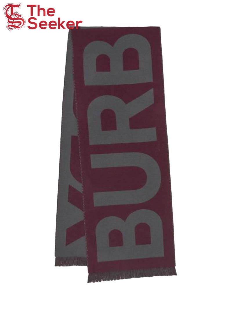 Burberry Wool Sport Jacquard Logo Scarf Maroon/Grey