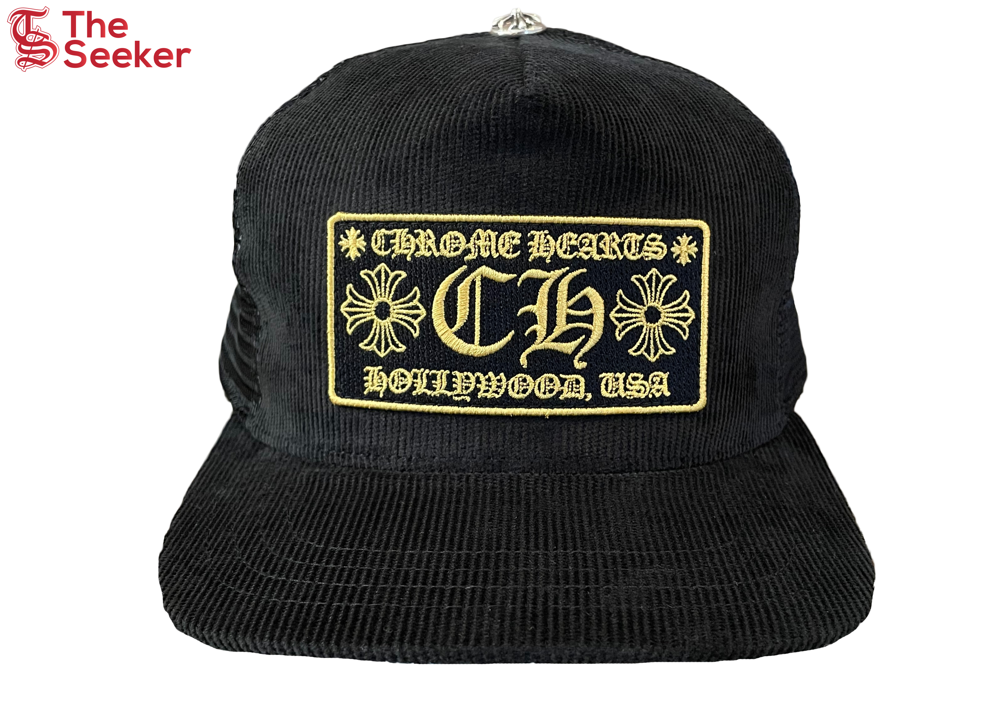 Chrome Hearts CH Hollywood Corduroy Trucker Hat Black/Gold