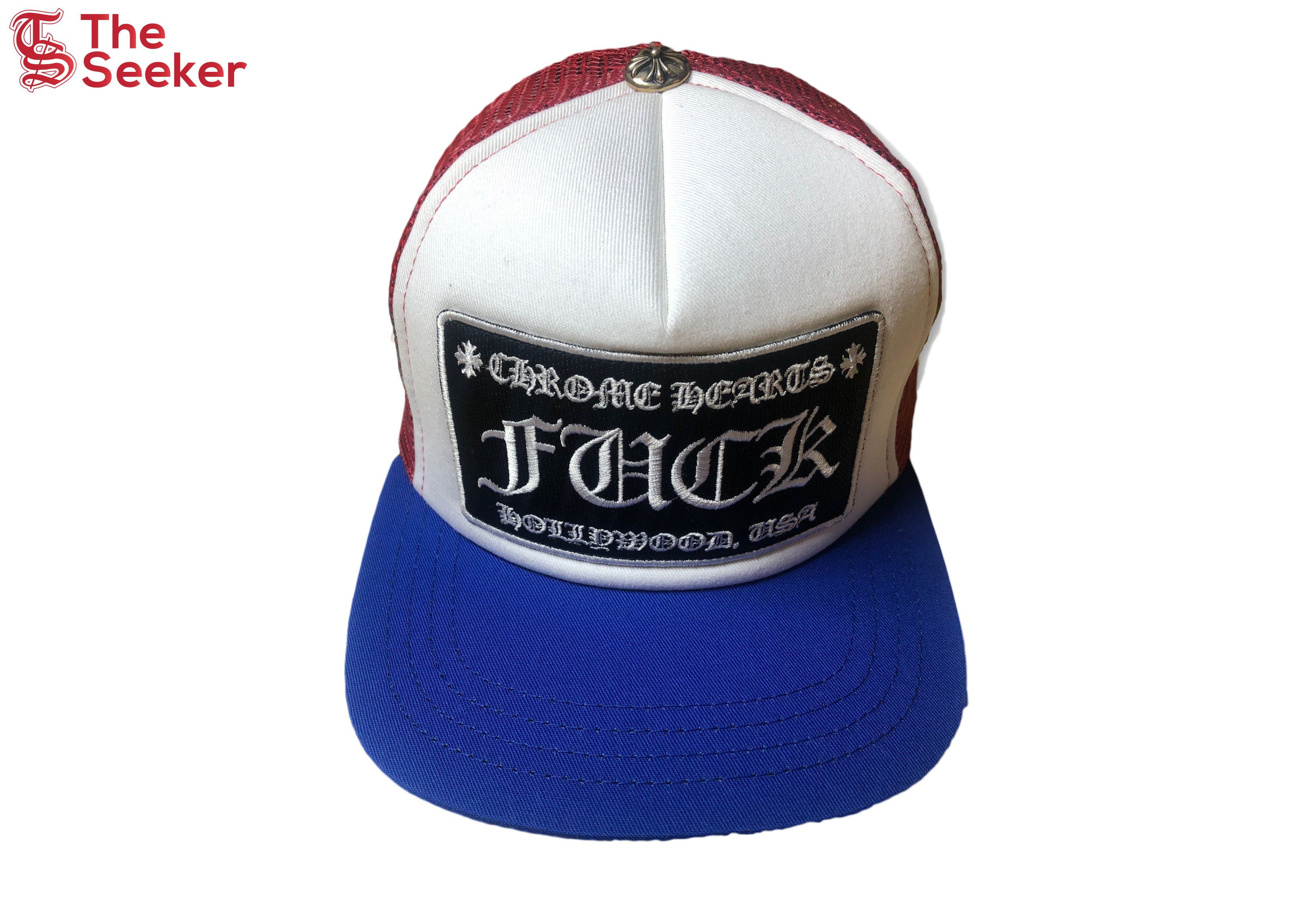Chrome Hearts FUCK Hollywood Trucker Hat Red/White/Blue