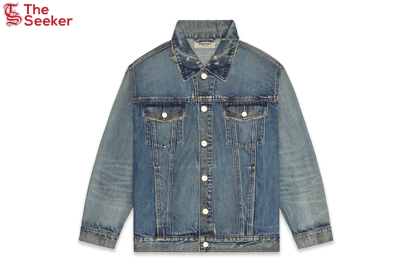 Fear of God Essentials Denim Trucker Jacket Distressed Indigo