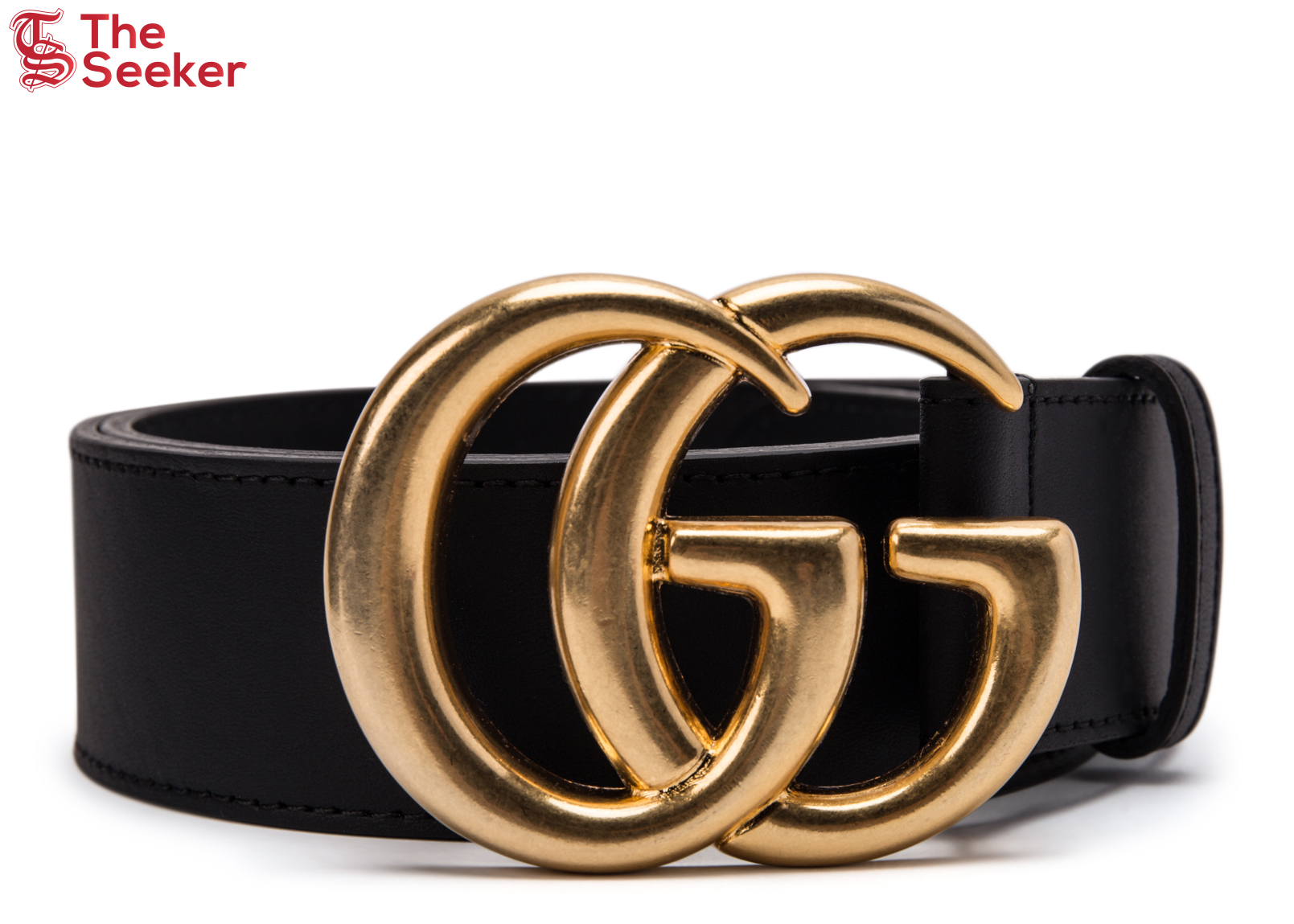 Gucci Double G Wide Leather Belt Antique Brass Buckle 1.5 Width Black