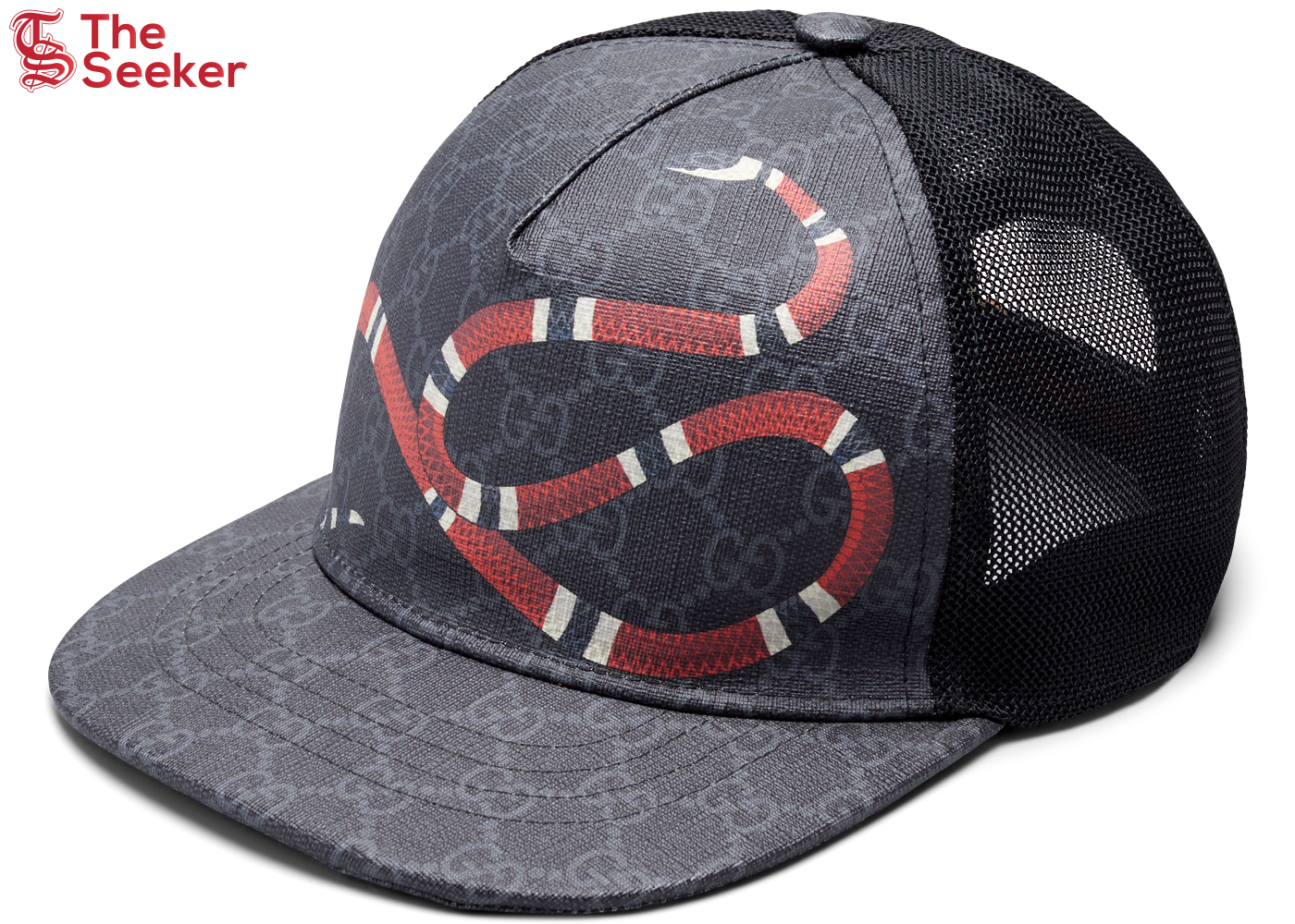 Gucci Kingsnake Print GG Supreme Baseball Hat Black/Grey