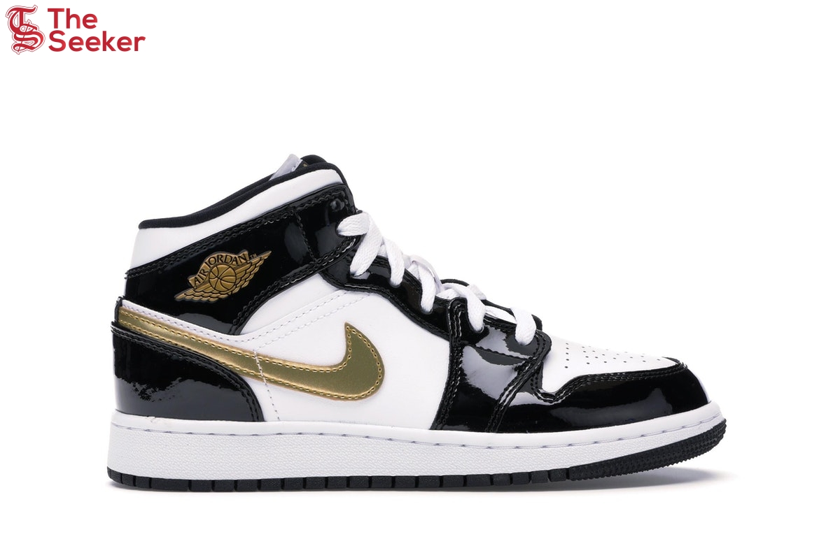 Jordan 1 Mid Patent Black White Gold (GS)