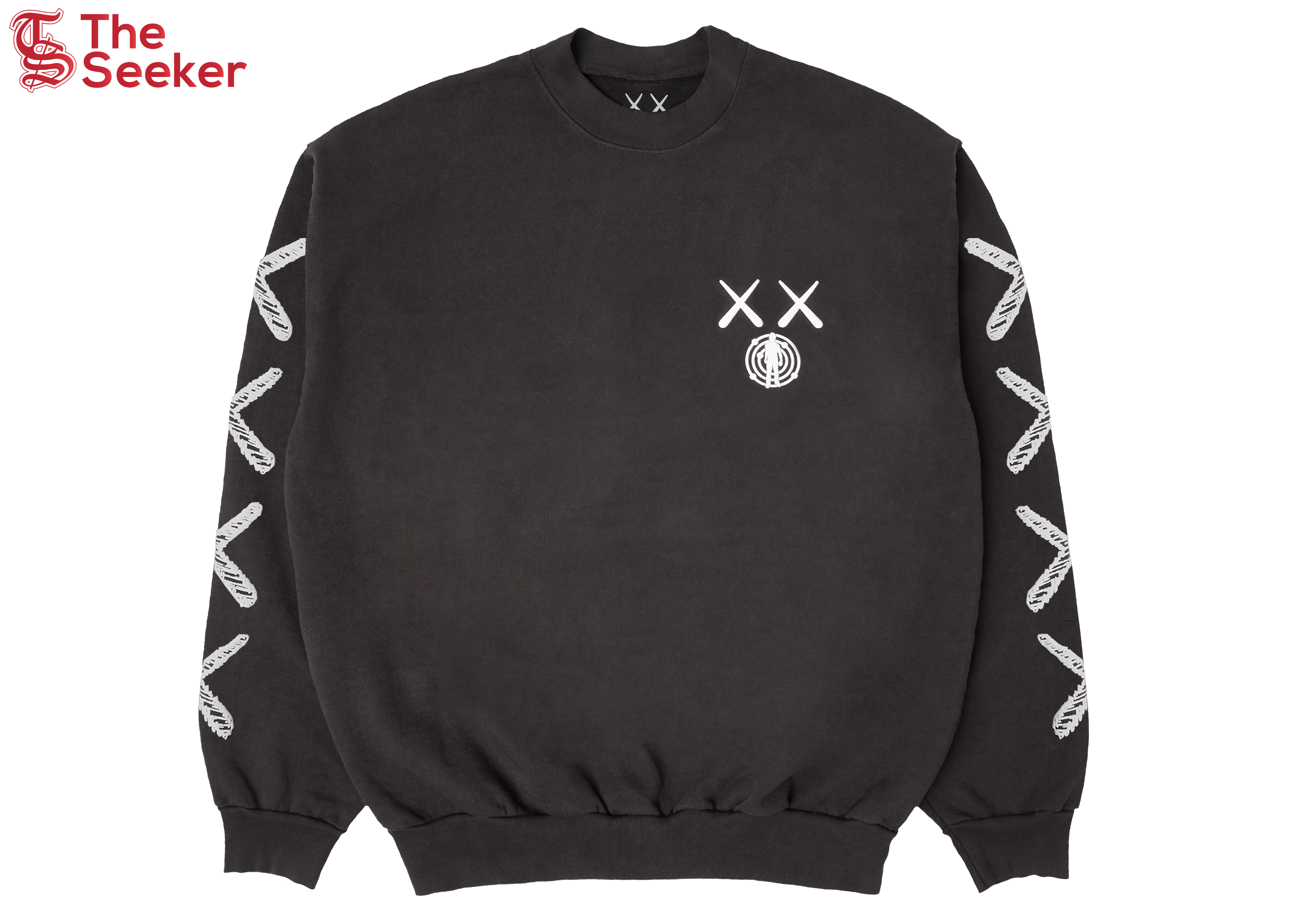 KAWS For Kid Cudi Moon Man Back Print Crewneck Sweatshirt Vintage Black