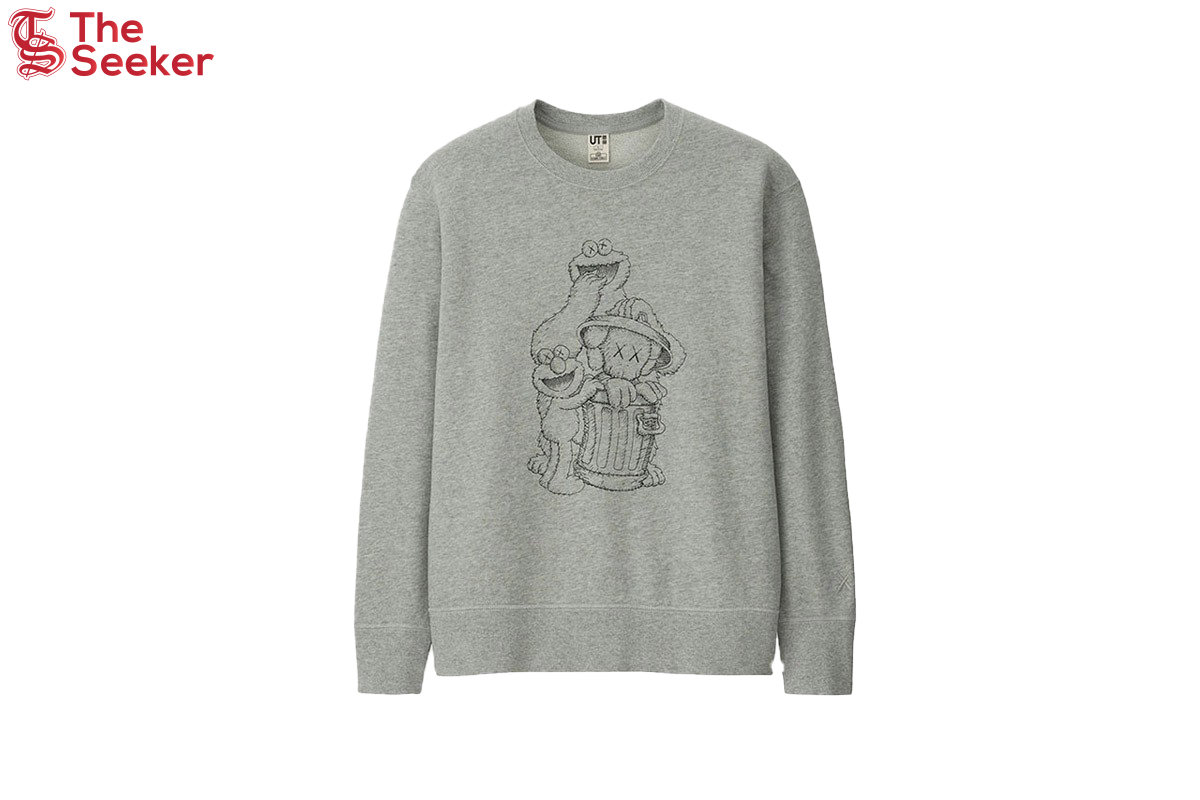 KAWS x Uniqlo x Sesame Street Companion Trash Can Outline Sweatshirt Gray