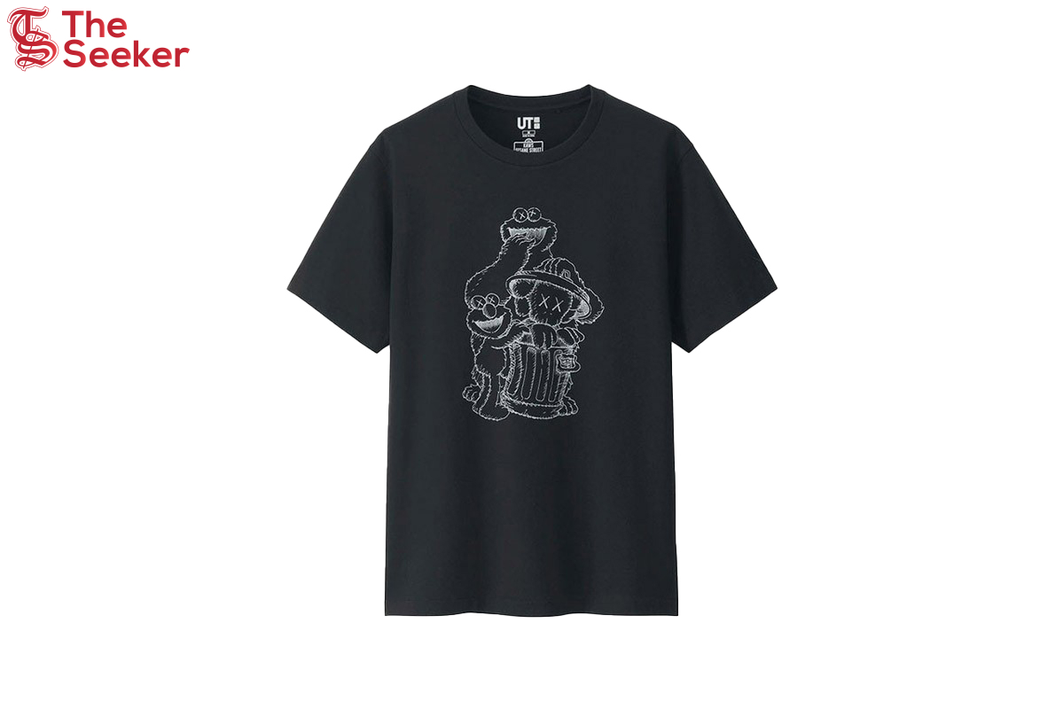 KAWS x Uniqlo x Sesame Street Companion Trash Can Outline Tee Black