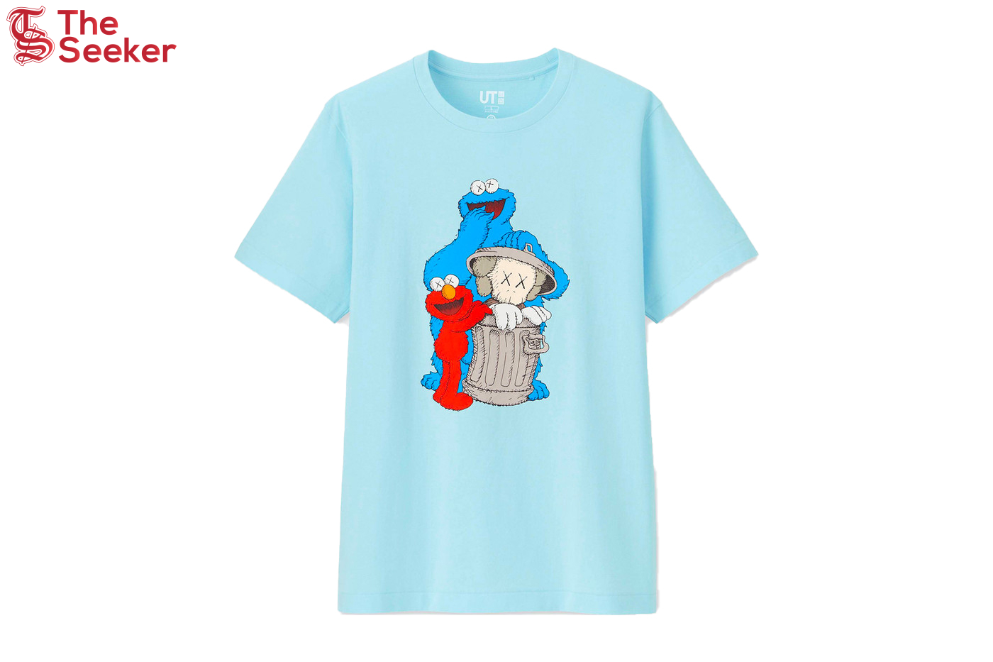 KAWS x Uniqlo x Sesame Street Companion Trash Can Tee Light Blue