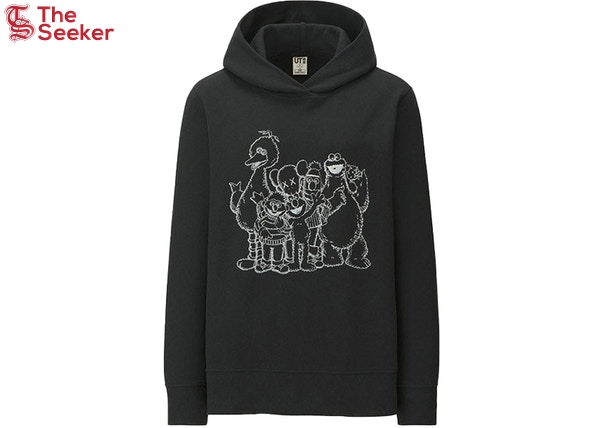 KAWS x Uniqlo x Sesame Street Group #2 Outline Hoodie (Japanese Womens Sizing) Black