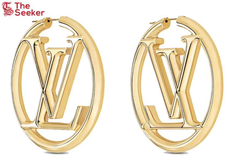 LOUIS VUITTON Louise Hoop Embossed LV Circle Earrings Gold