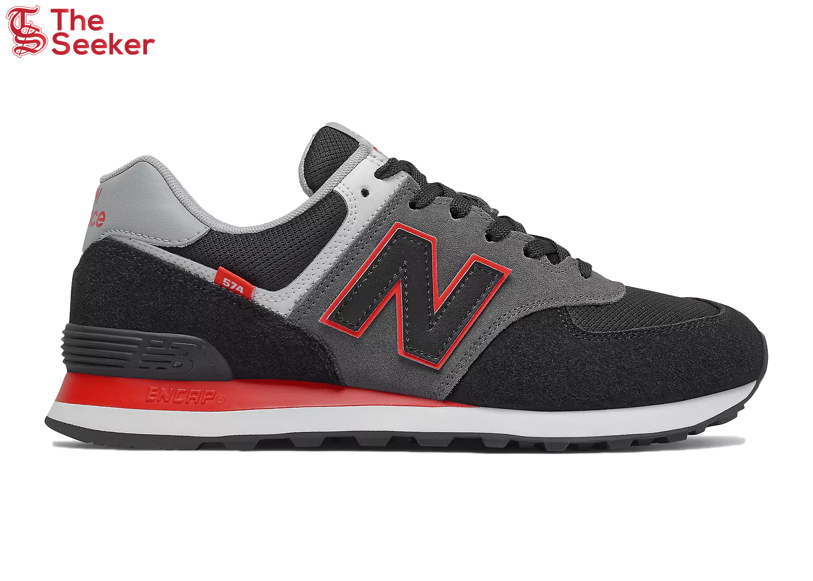 New Balance 574 Black Grey Velocity Red