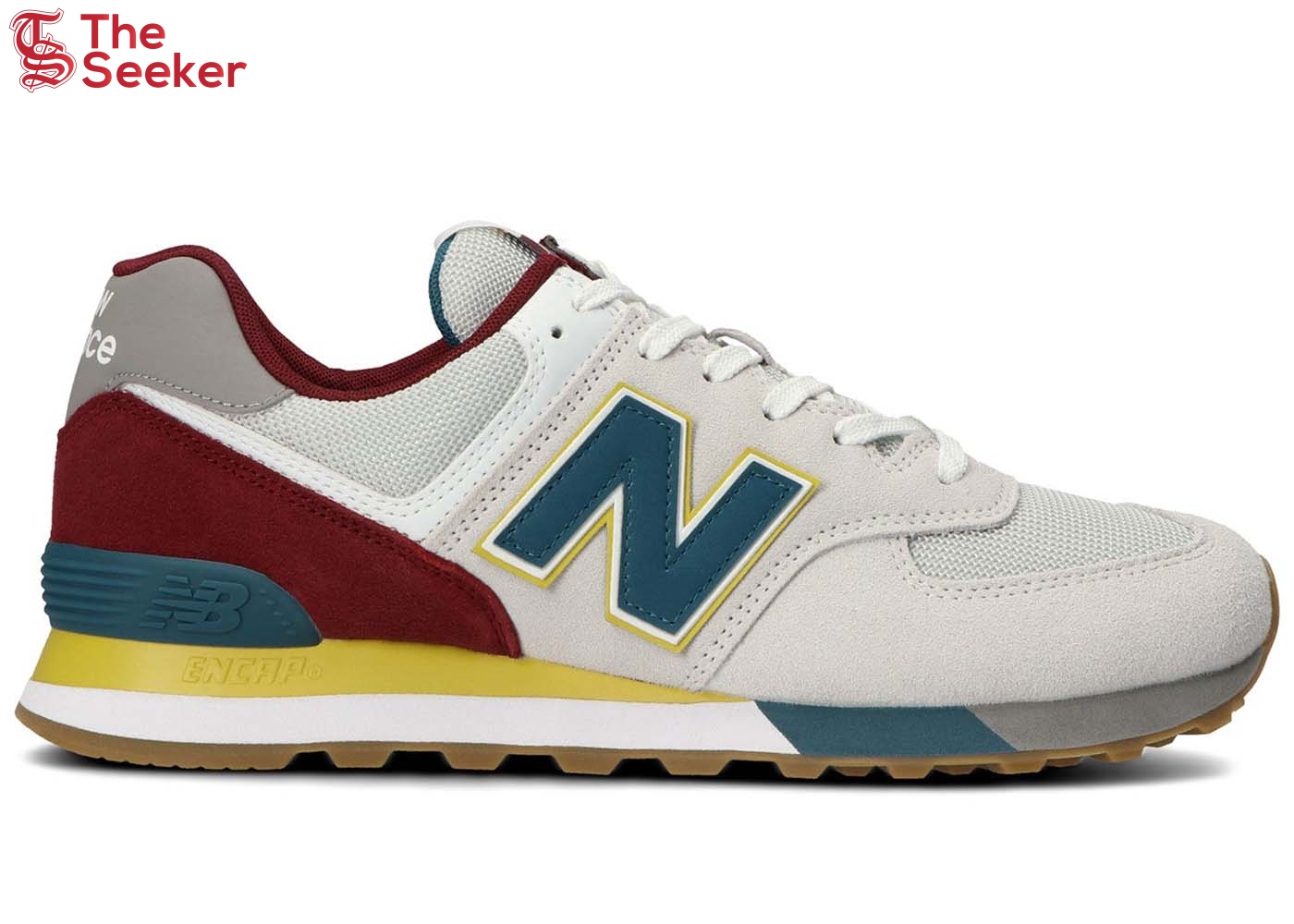 New Balance 574 Grey Burgundy Teal Yellow