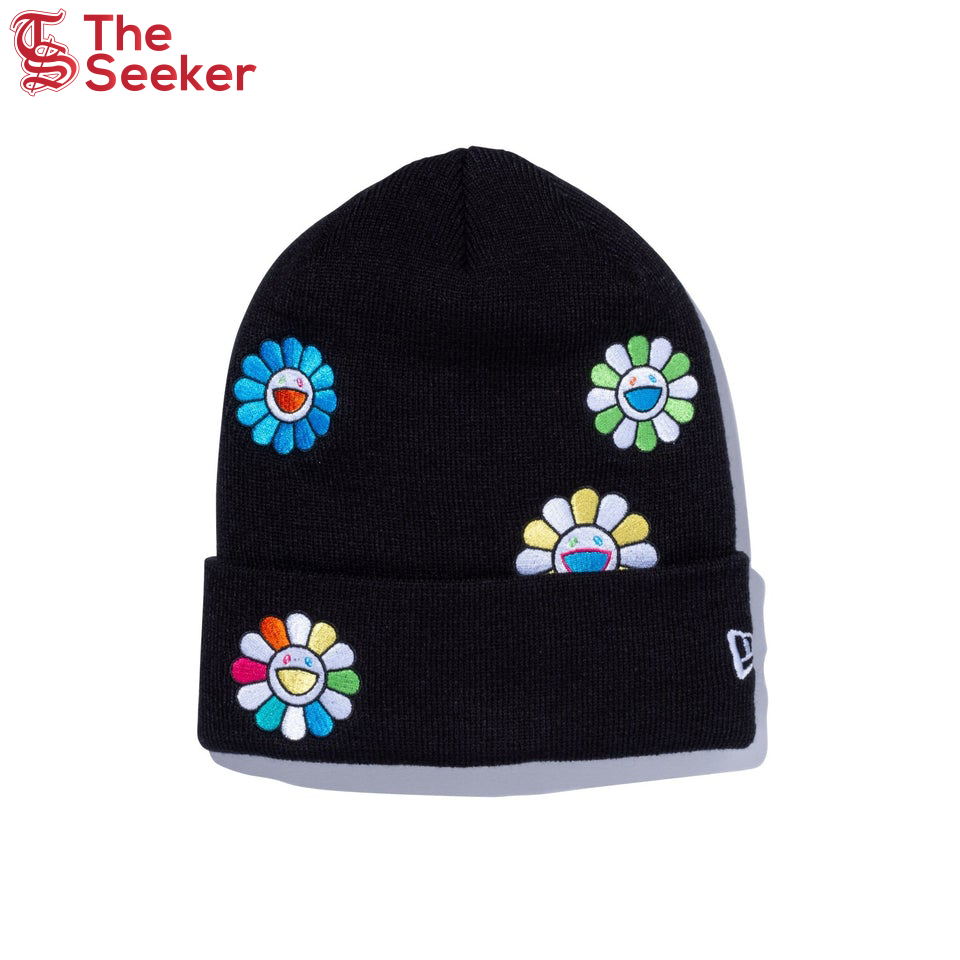 New Era x Takashi Murakami Flower Allover Basic Cuff Knit Beanie Black