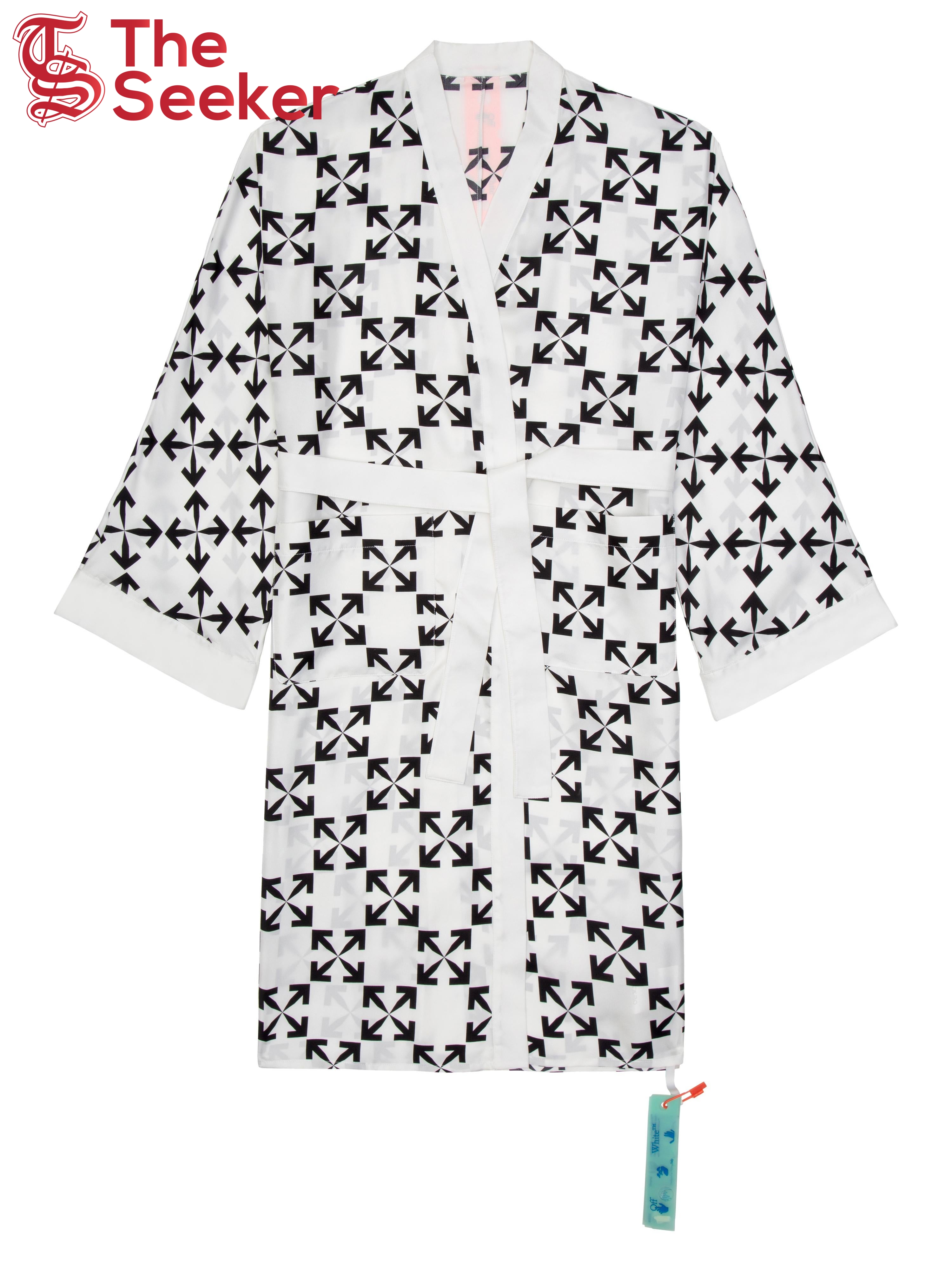 OFF-WHITE Arrow Pattern Silk Robe White/Black