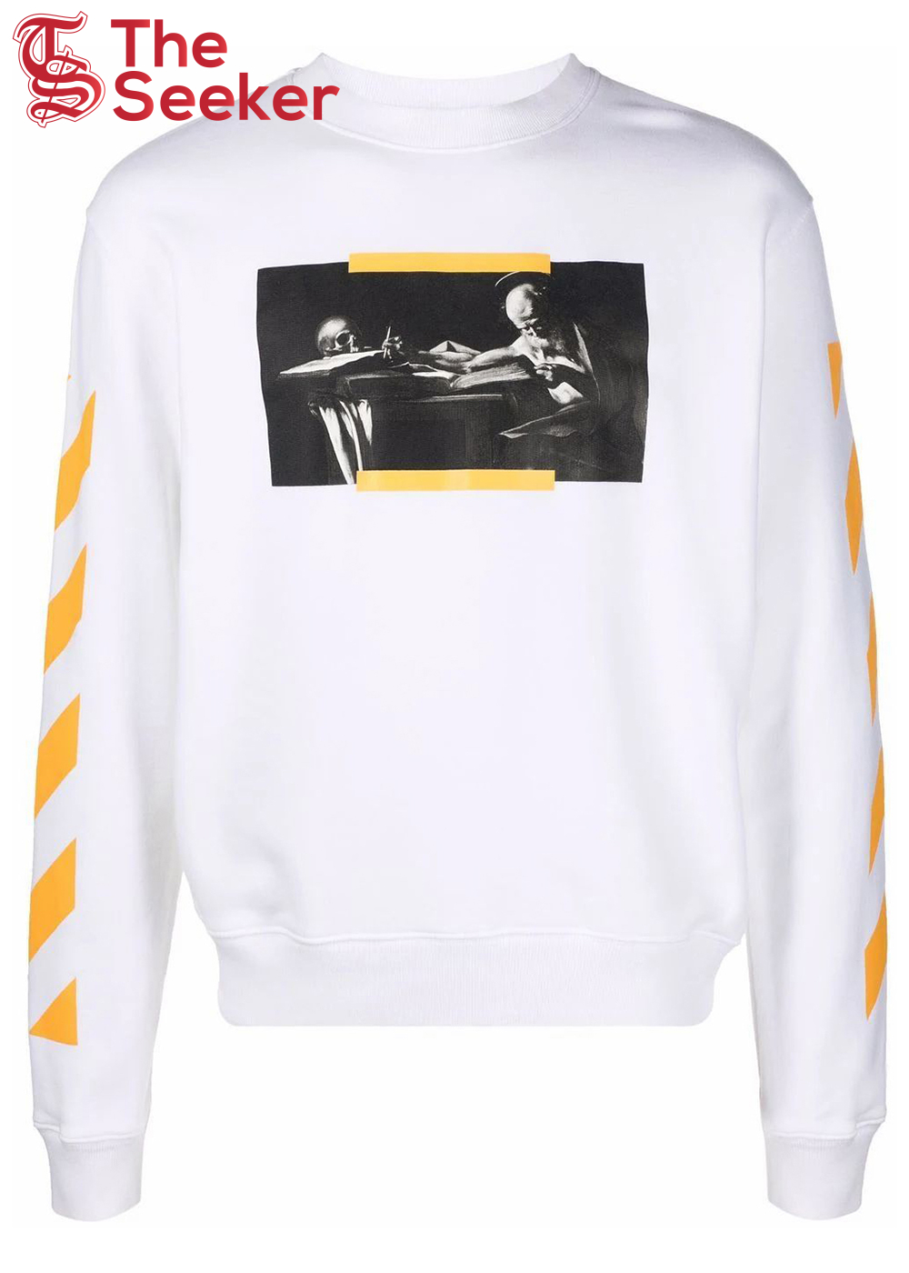 OFF-WHITE Caravaggio Saint Jerome Writing Print Slim Fit Sweatshirt White Yellow