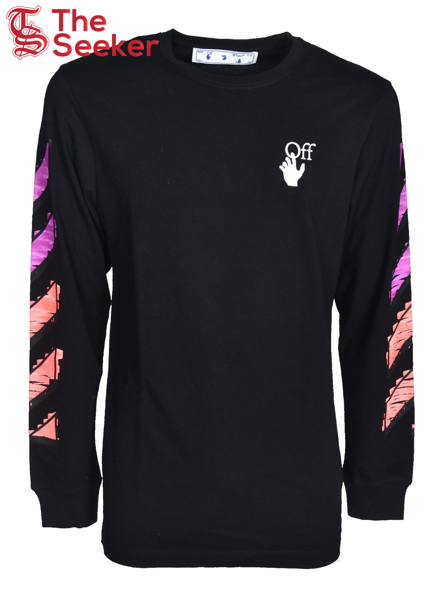 OFF-WHITE Diagonal Striped Marker Long Sleeve T-shirt Black Fuchsia