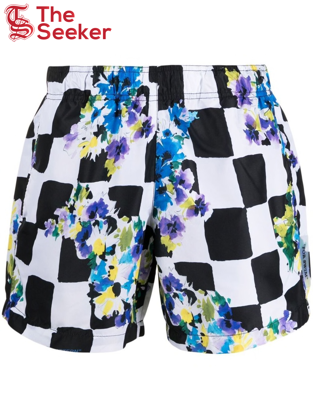 OFF-WHITE Floral-Print Checked Swim Shorts Black/White-Multi