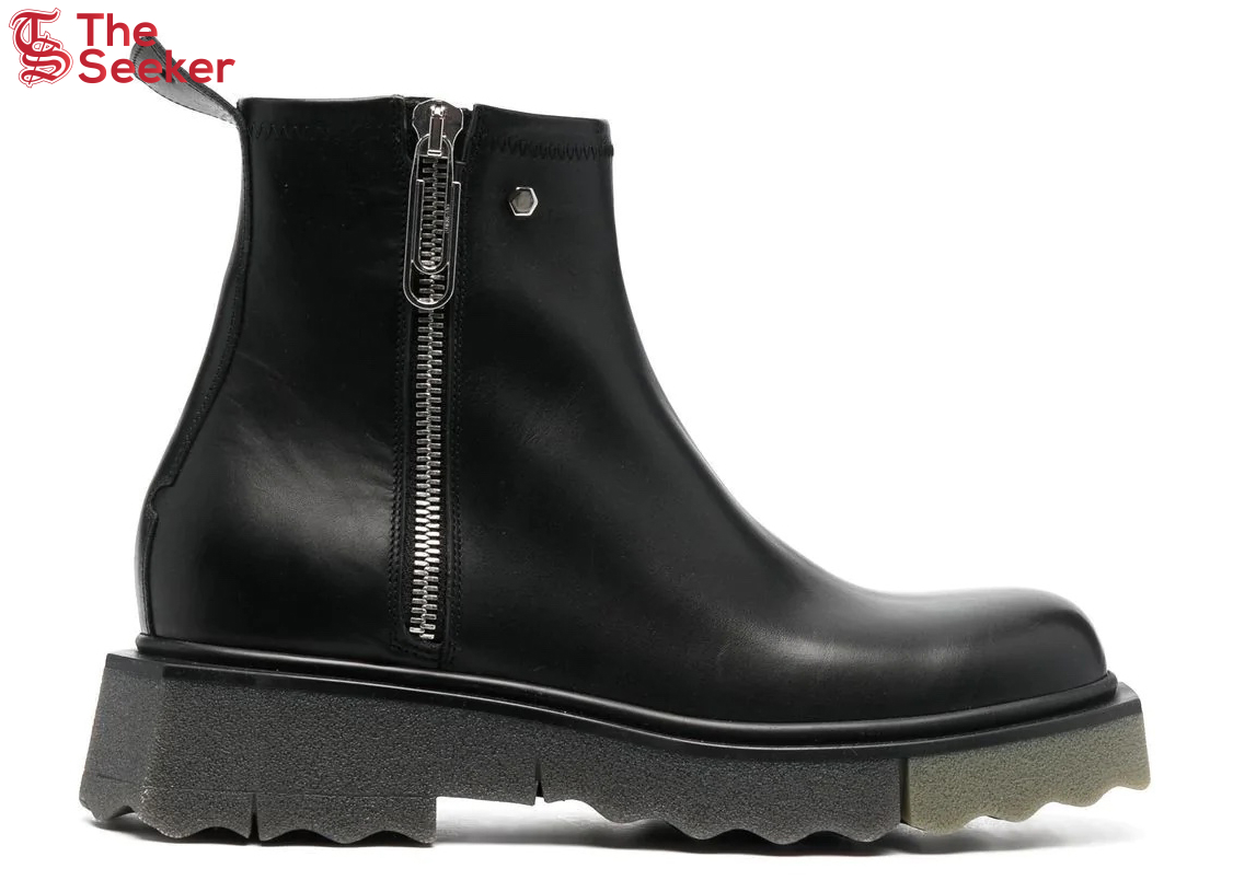 OFF-WHITE Leather Sponge Zip Boot Black Army