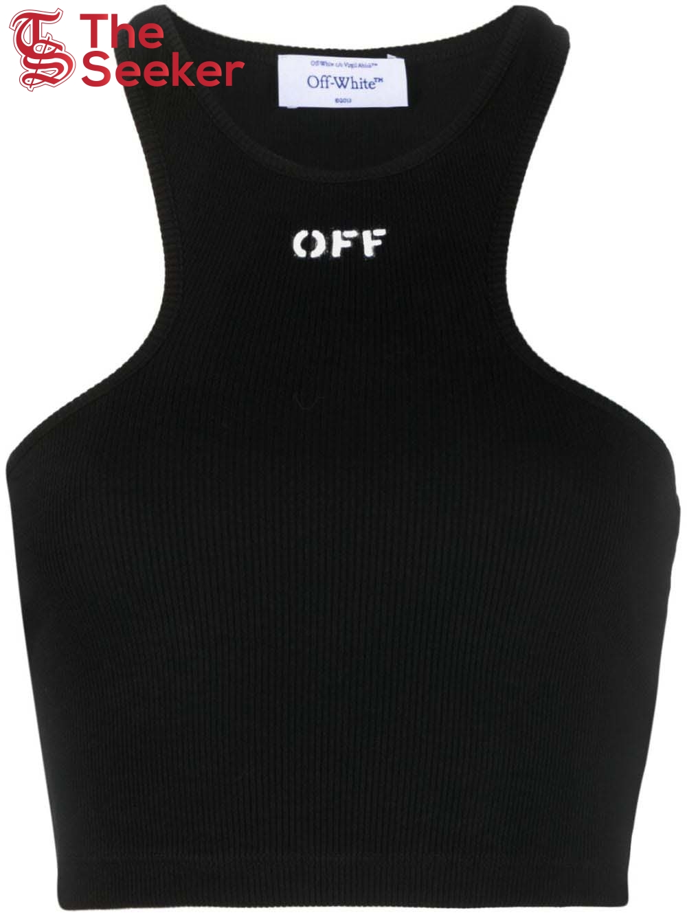 OFF-WHITE Logo-Print Ribbed-Knit Racerback Top Black