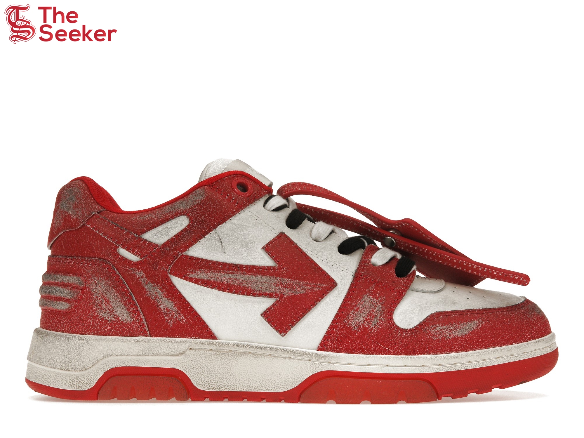 OFF-WHITE Out Of Office OOO Low Tops Red White Vintage Distressed Leather