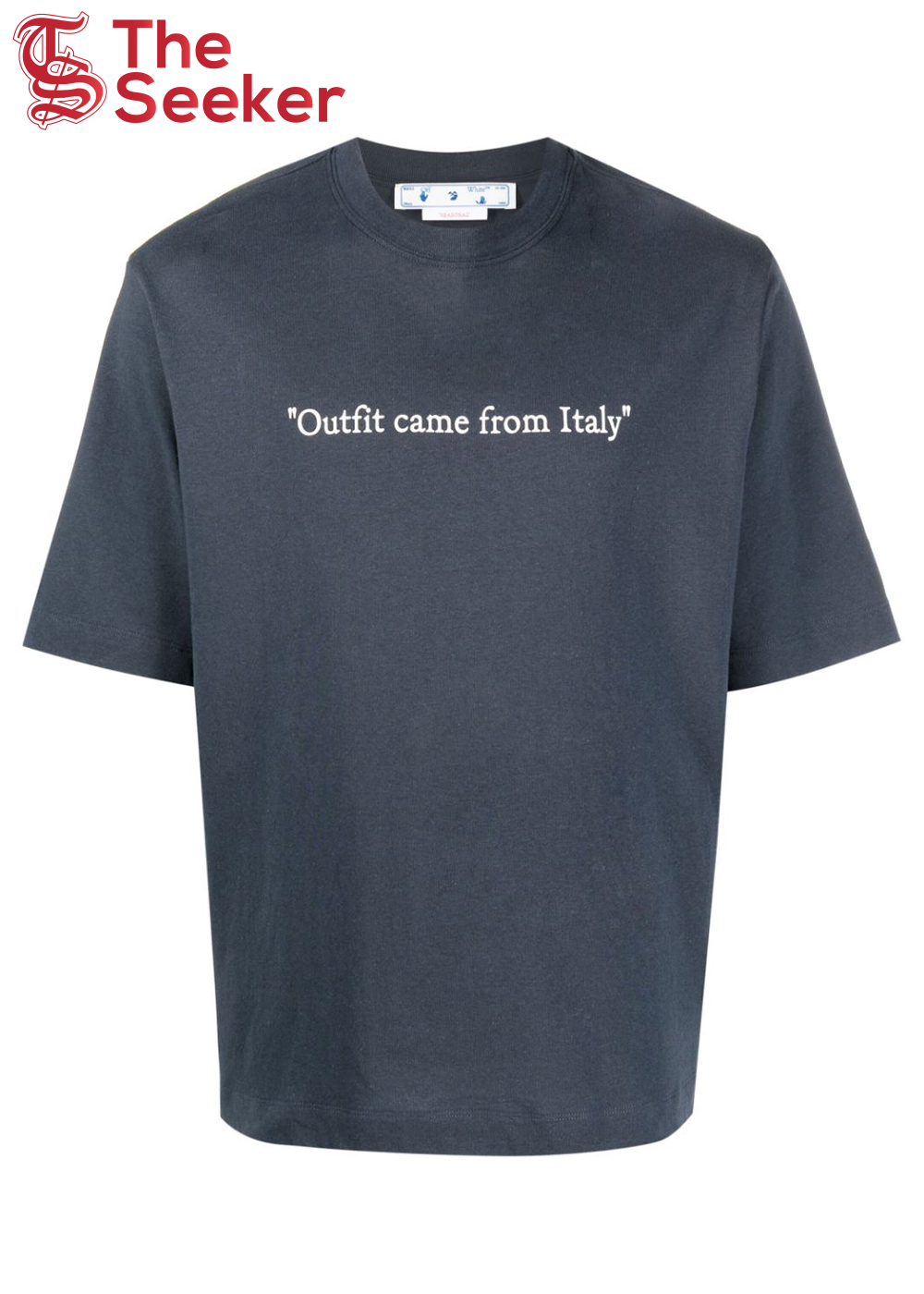 OFF-WHITE "Outfit Came From Italy" Print T-Shirt Faded Blue/White