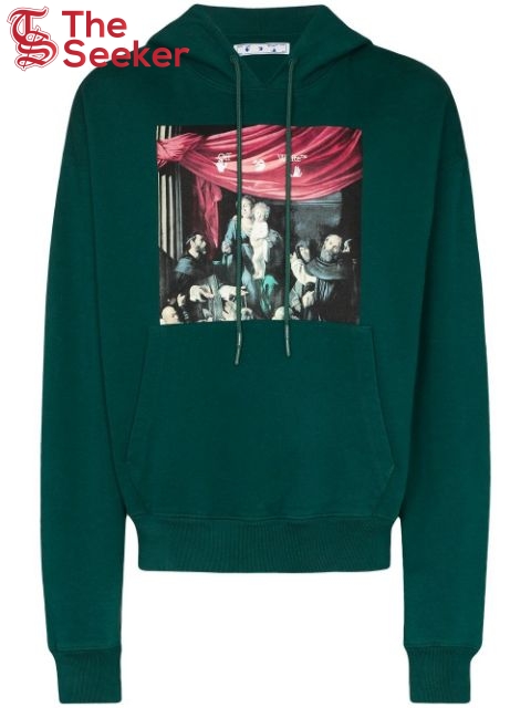 OFF-WHITE Oversize Fit Caravaggio Painting Hoodie Dark Green/Black