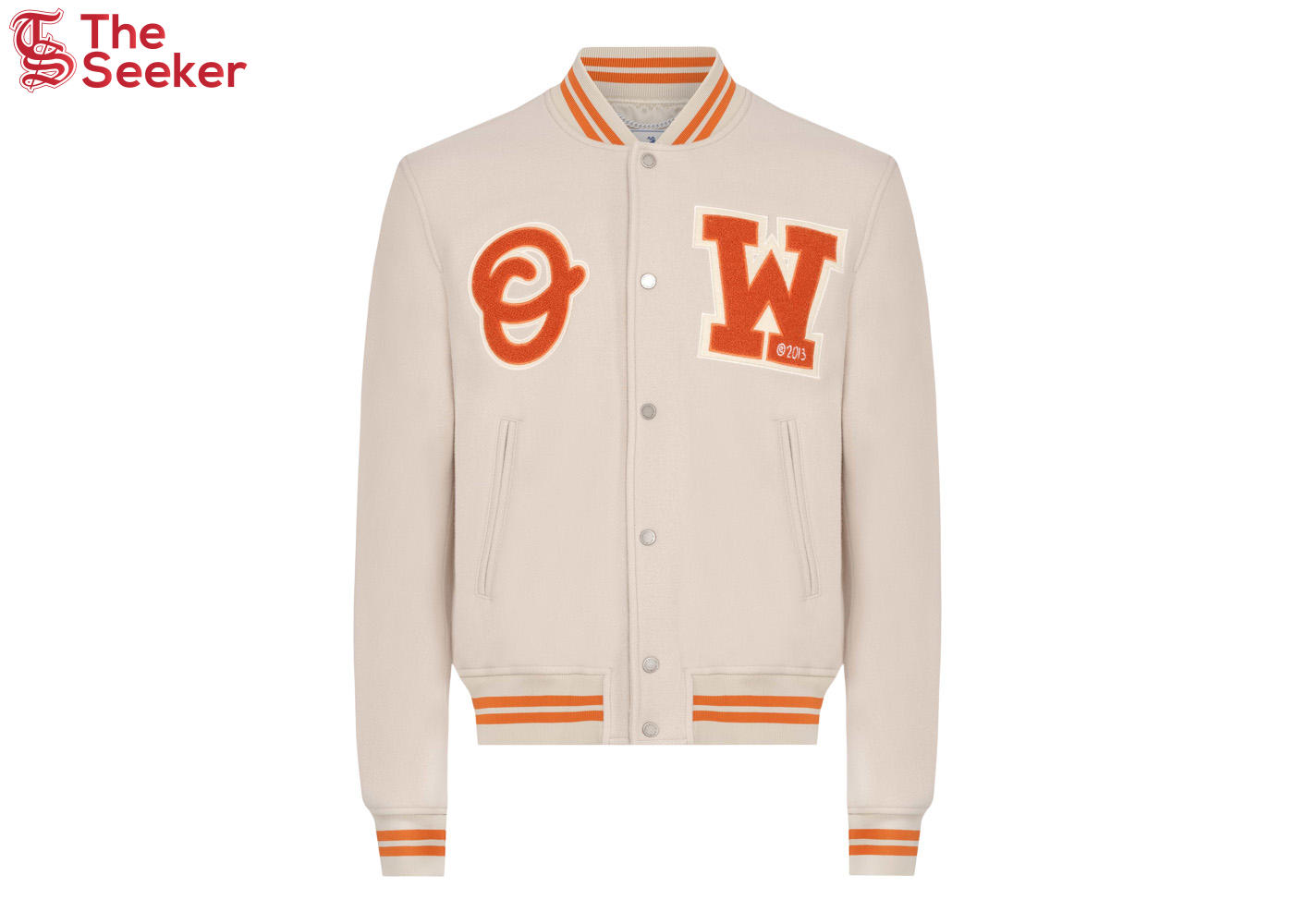 OFF-WHITE OW Logo-Patch Wool Varsity Jacket New Beige/Orange