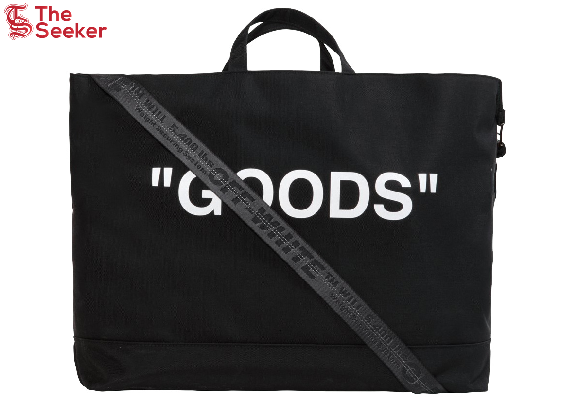 OFF-WHITE Quote Tote Bag "GOODS" Black White