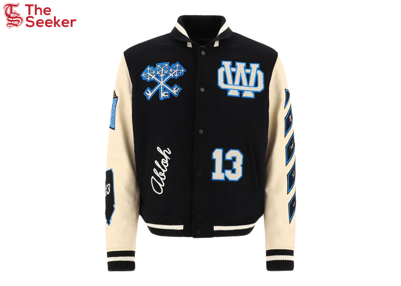 OFF-WHITE Witch Logo Patch Varsity Varsity Jacket Black/Peacock