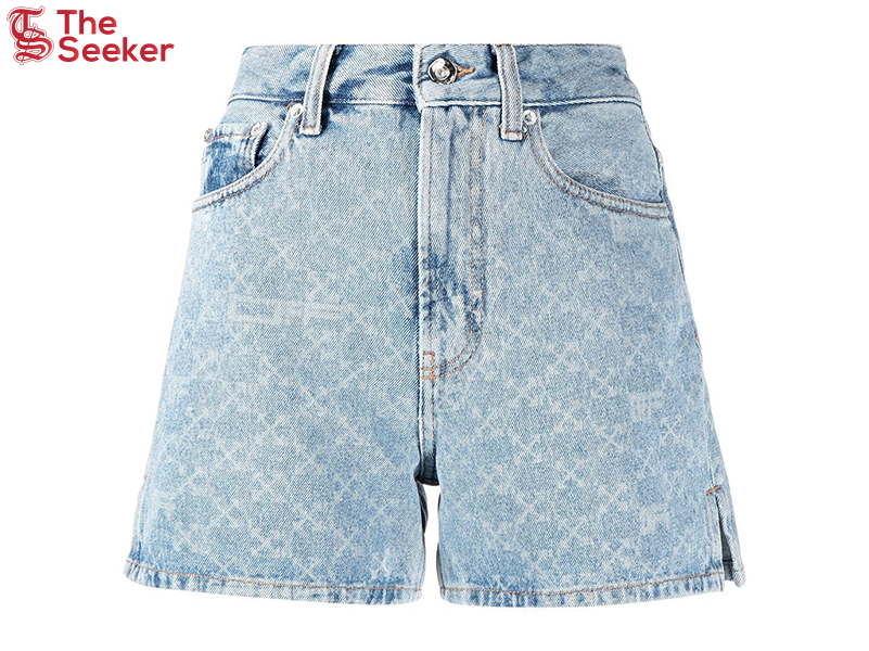 OFF-WHITE Womens Bleached Denim Arrow Print Shorts Light Blue