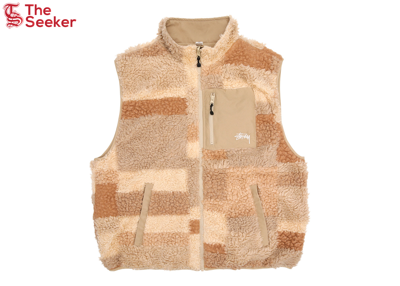 Stussy Colorblock Reversible Mixed Sherpa Vest Khaki