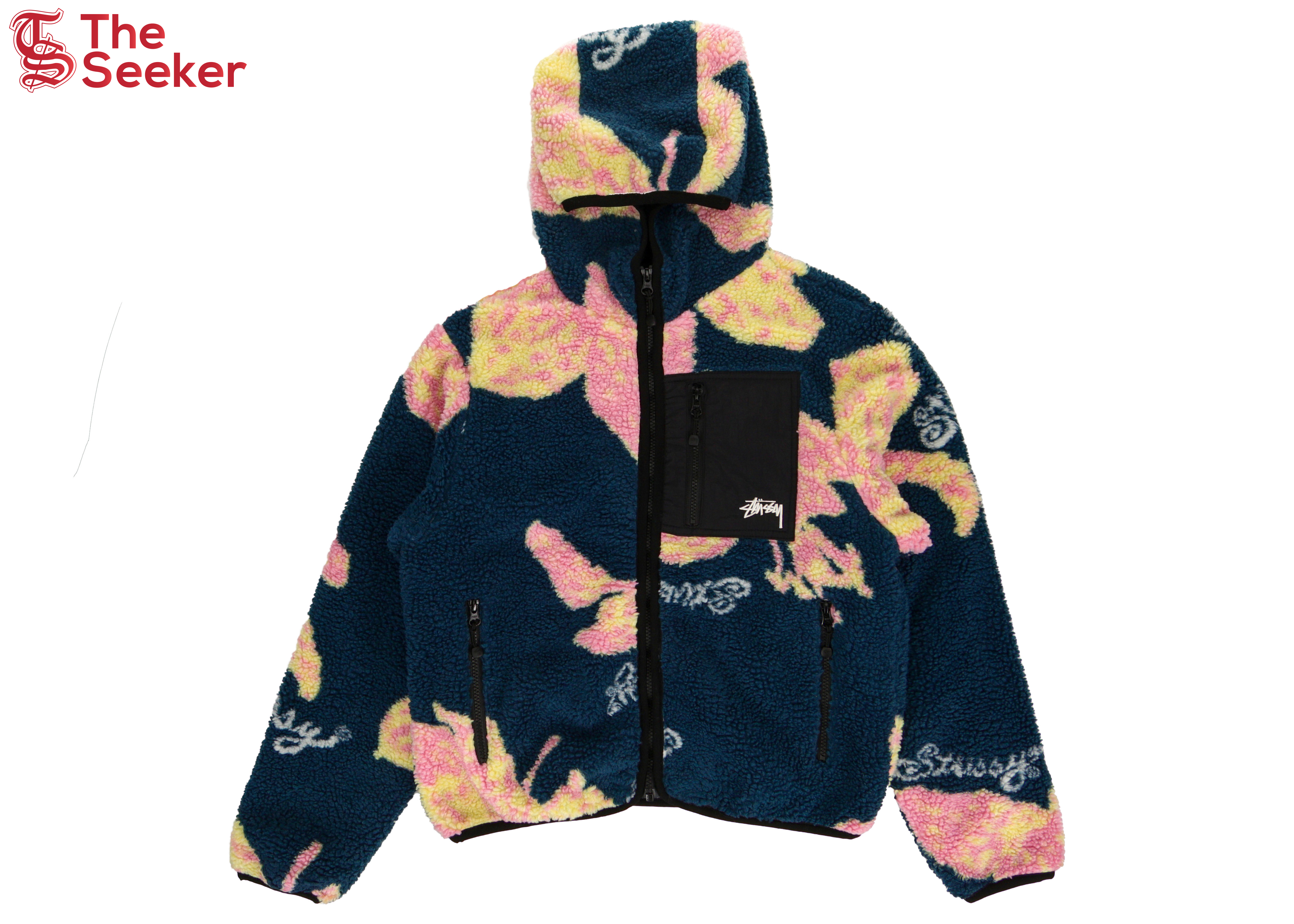 Stussy Floral Sherpa Hooded Jacket Dark Teal