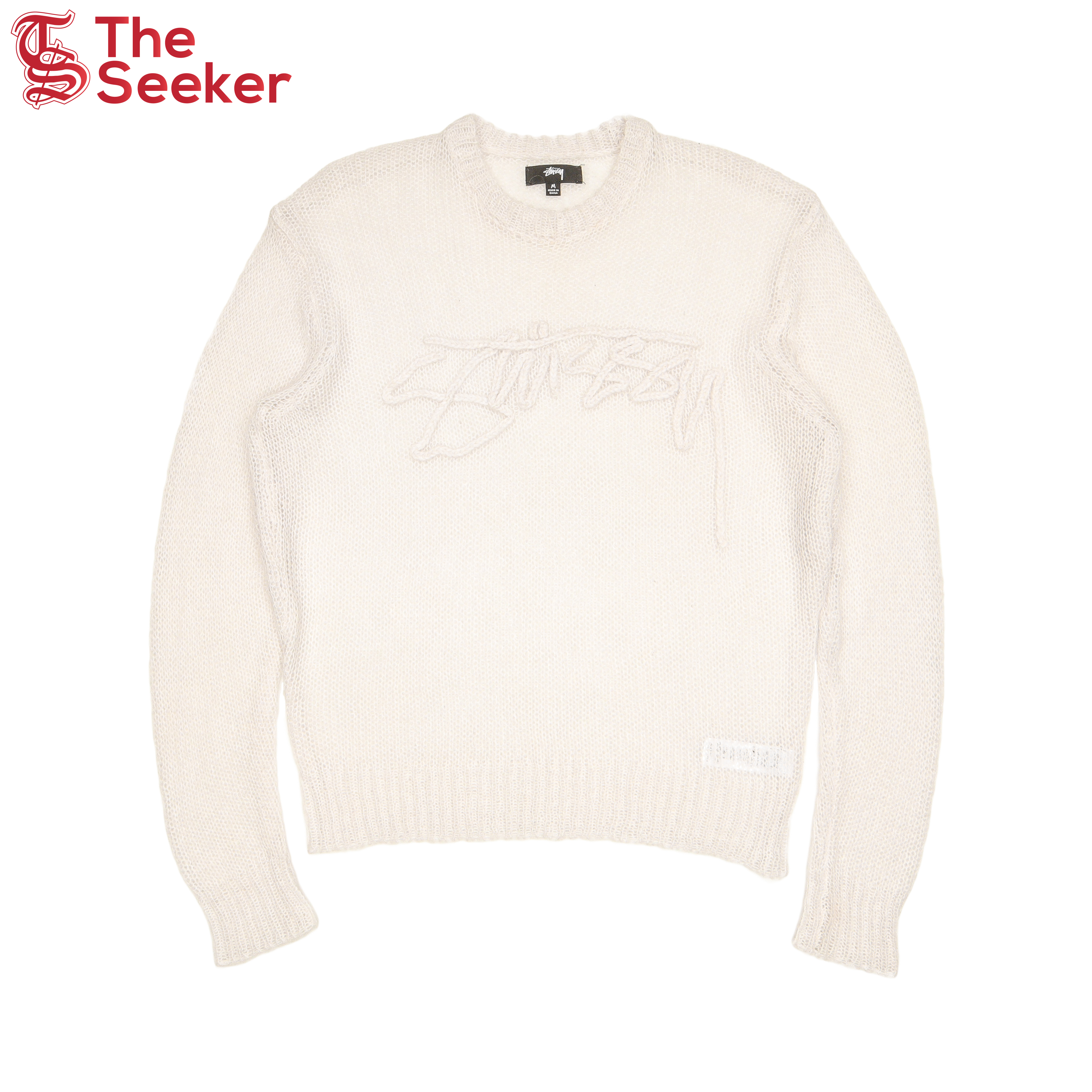 Stussy Loose Knit Logo Sweater Bone