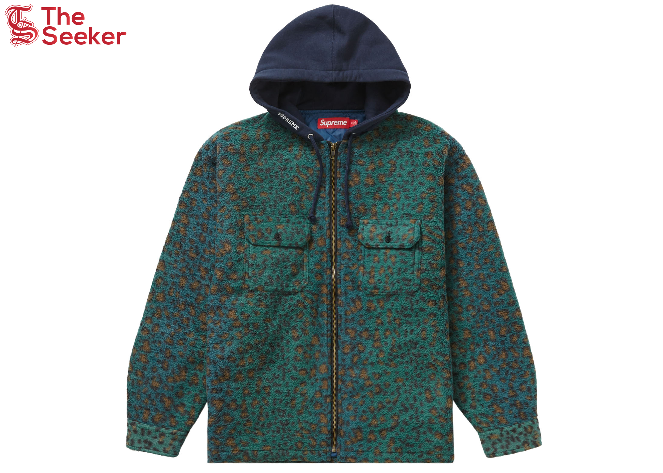 Supreme Fleece Zip Up Hooded Shirt Teal Leopard