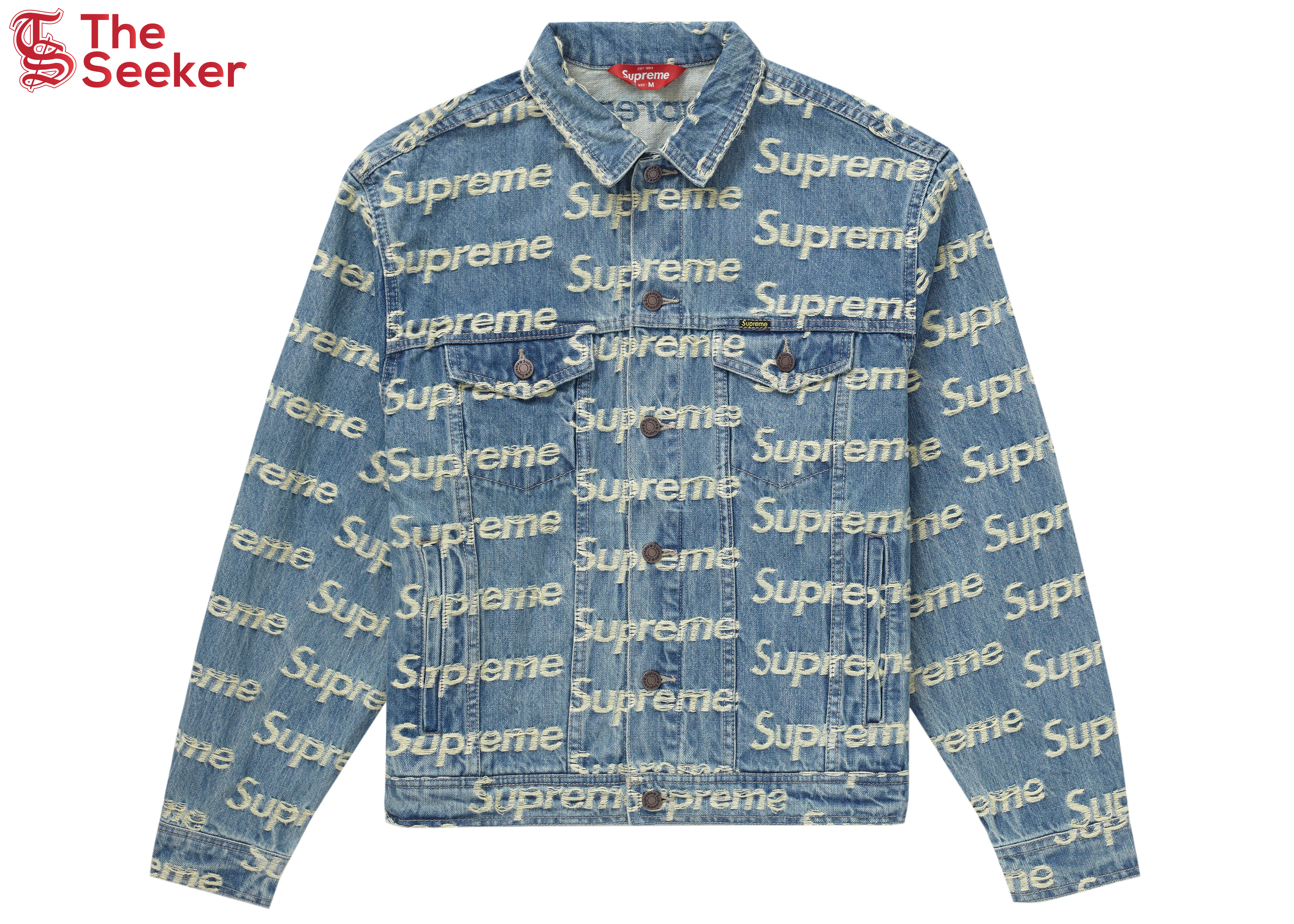 Supreme Frayed Logos Denim Trucker Jacket Blue