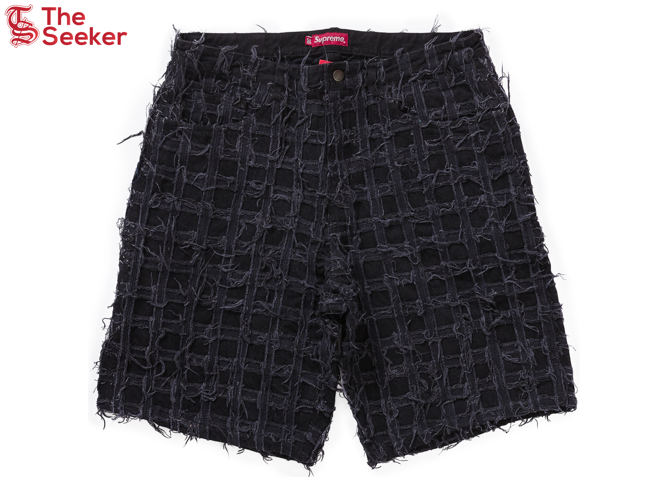 Supreme Frayed Patchwork Baggy Denim Short Washed Black