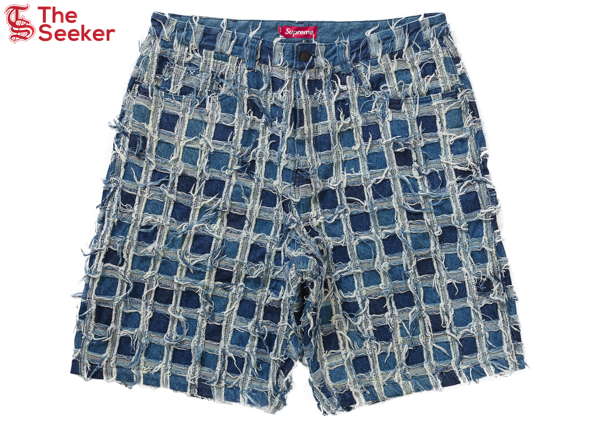 Supreme Frayed Patchwork Baggy Denim Short Washed Blue